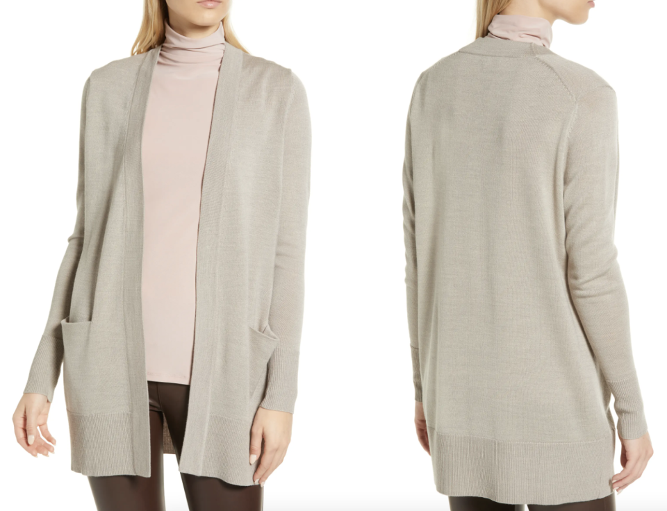 Nordstrom Everyday Open Front Cardigan in Tan Cobblestone Hthr (Photo via Nordstrom)