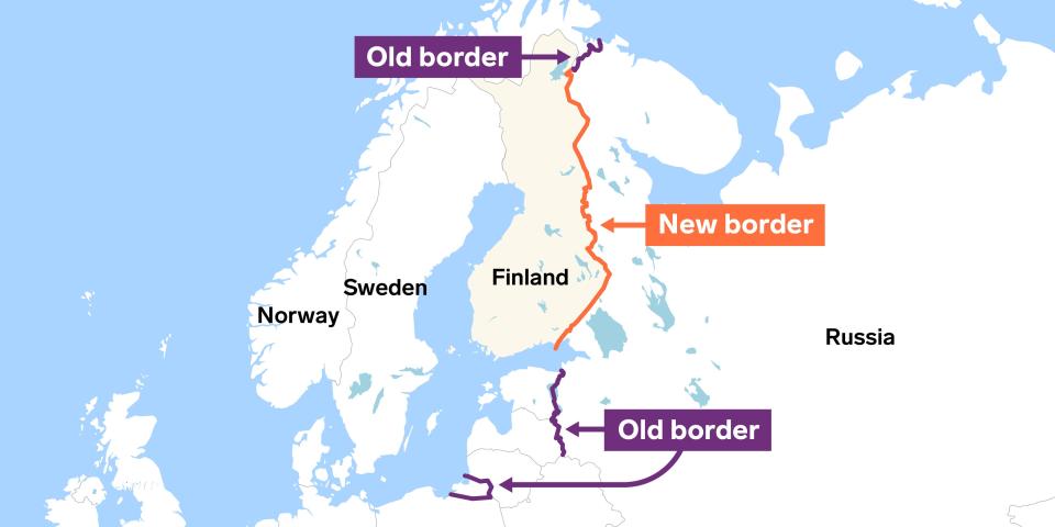 Map showing NATO border with Russia expanding now that Finland has been added