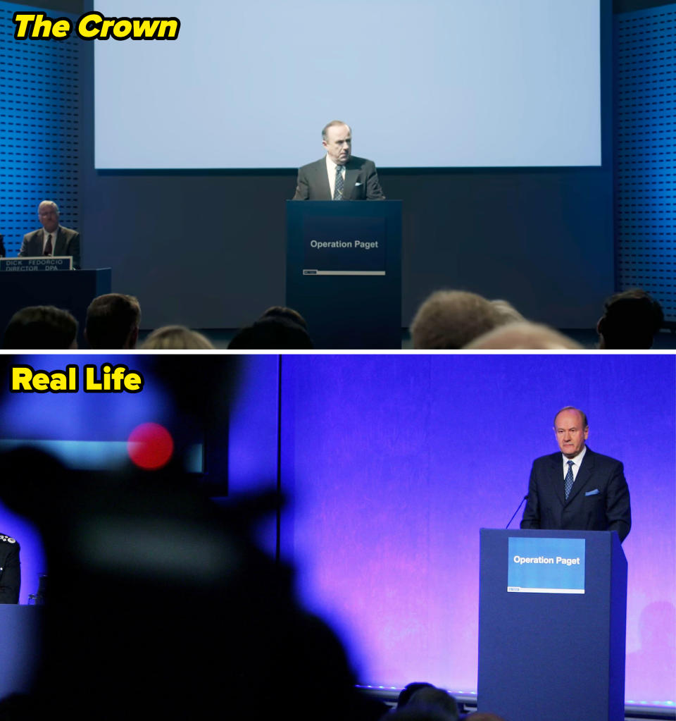 Lord Stevens in real life vs. "The Crown"