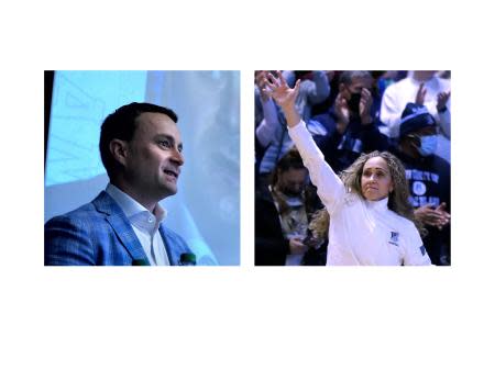 URI basketball coaches Archie Miller, left, and Tammi Reiss.