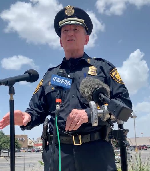 San Antonio Police Chief William McManus speaks outside South Park Mall.