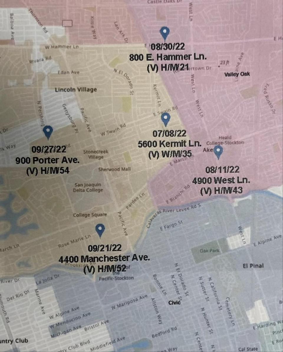 The five murders happened when each male victim was alone in the late night or early morning hours in north Stockton (Stockton Police Department)