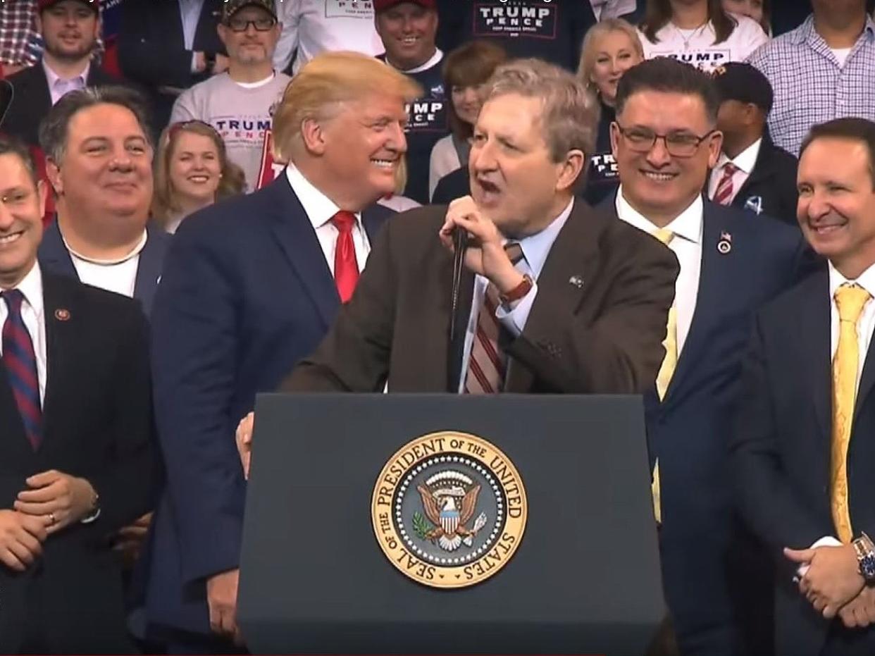 Louisiana senator John Kennedy speaks at Donald Trump's rally on Thursday night: PBS