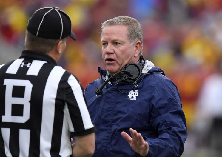 Brian Kelly revamped his staff after a 4-8 season. (AP)