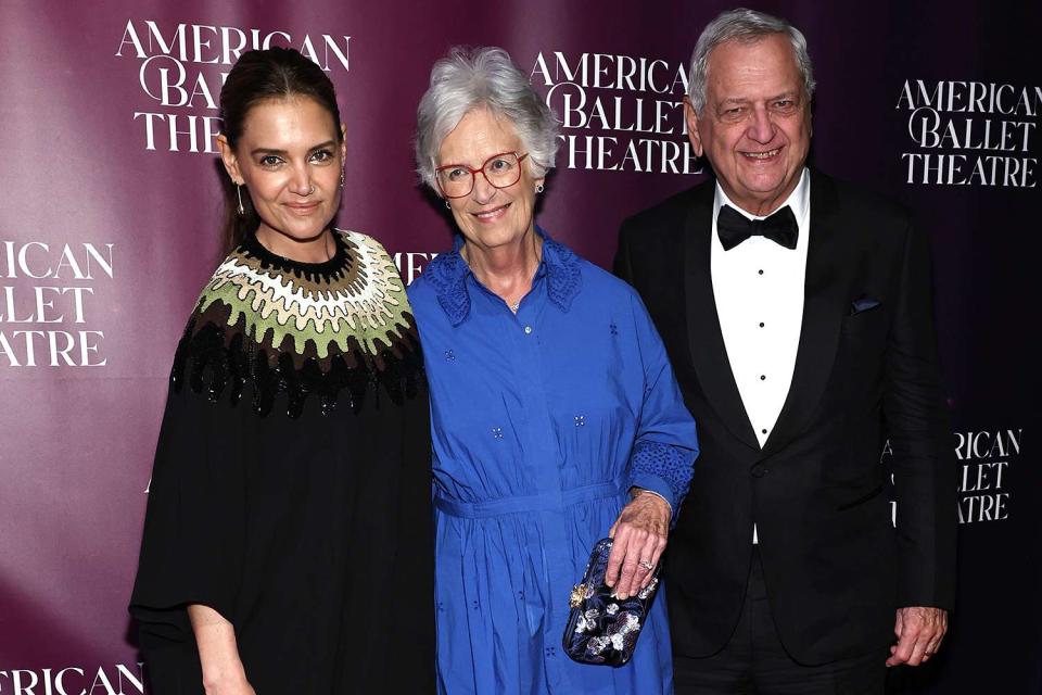 <p>Jamie McCarthy/Getty Images</p> Katie Holmes, Kathleen Holmes and Martin Holmes attend the American Ballet Theatre Spring Gala on May 14, 2024