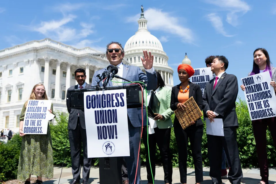 UNITED STATES - JULY 19: Rep. Andy Levin, D-Mich., speaks during a news conference on the Congressional Workers Union outside the U.S. Capitol on Tuesday, July 19, 2022. (Bill Clark/CQ-Roll Call, Inc via Getty Images)