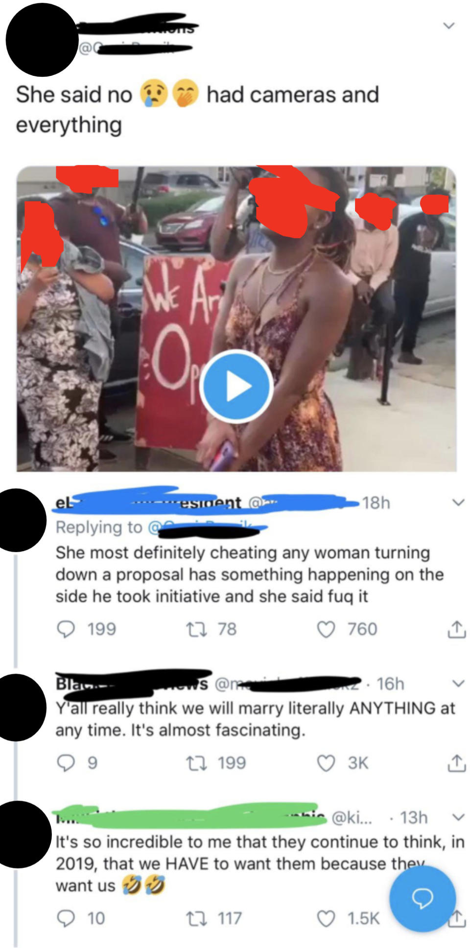 Man: "She most definitely cheating — any woman turning down a proposal has something happening on the side he took initiative and she said fuq it"
