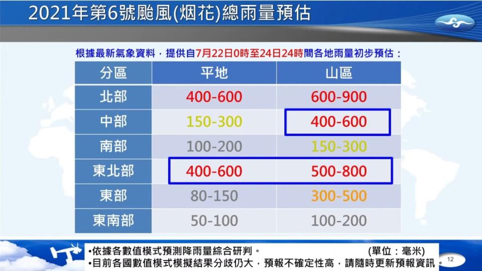 由於速度慢、影響時間長雨量估計上修。（圖／中央災害應變中心）