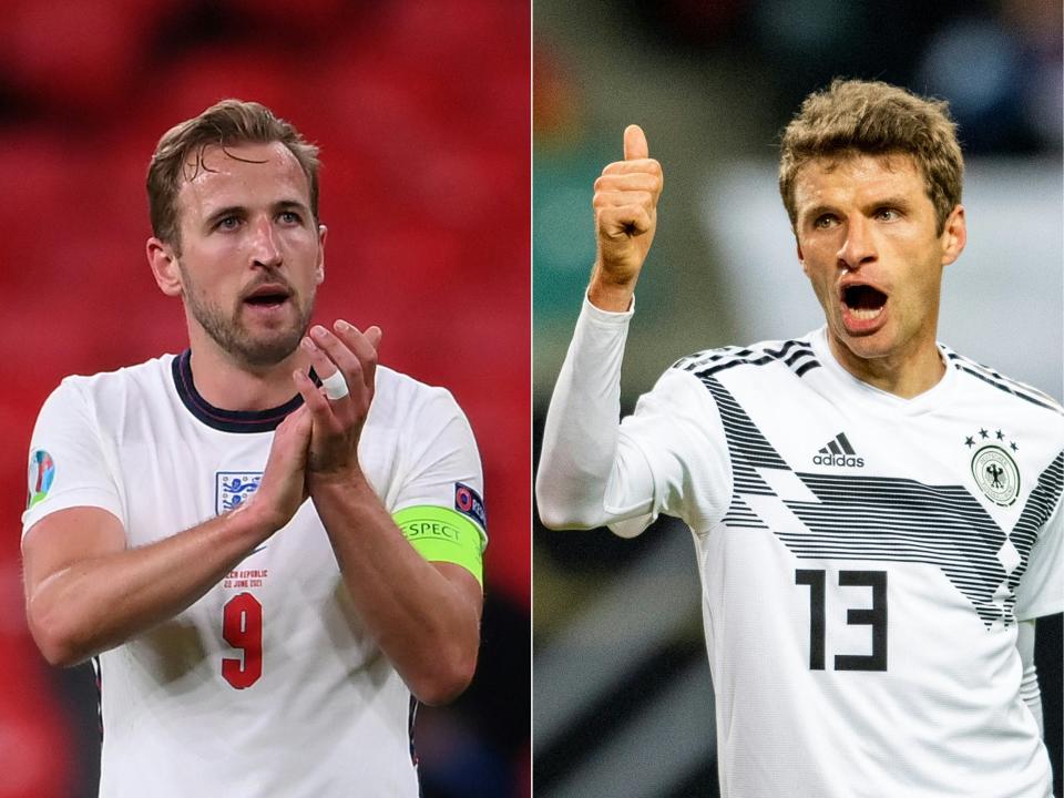 We meet again: England’s Harry Kane and Germany’s Thomas Muller (AFP via Getty Images)