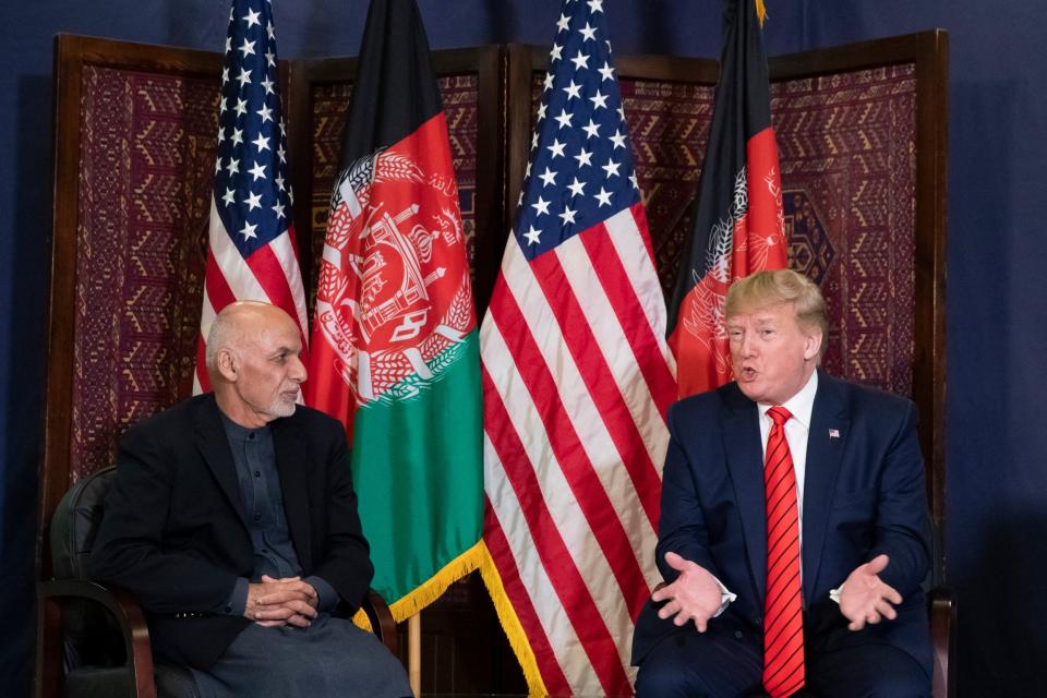 Afghan president Ashraf Ghani and his US counterpart Donald Trump hold talks at Bagram airbase during a surprise Thanksgiving visit to Afghanistan by the American leader: AP