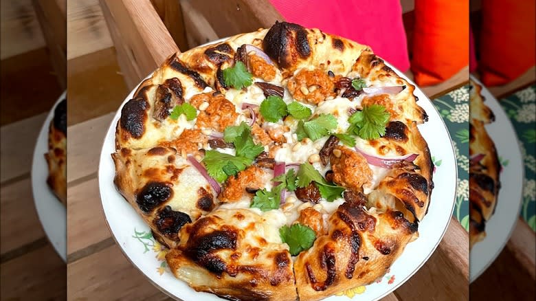 pizza with bechamel and cauliflower