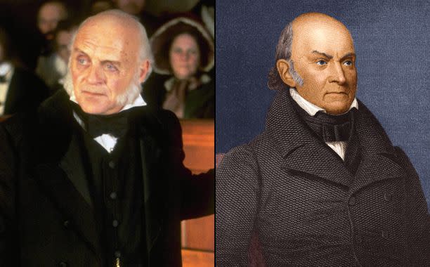 Andrew Cooper/Dreamworks; Stock Montage/Getty Images Anthony Hopkins in 'Amistad'; John Quincy Adams