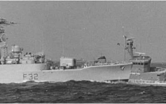 The Icelandic Coast Guard Vessel Tyr marks HMS Salisbury (F32) during a 'Cod War' confrontation -  David M. Willis