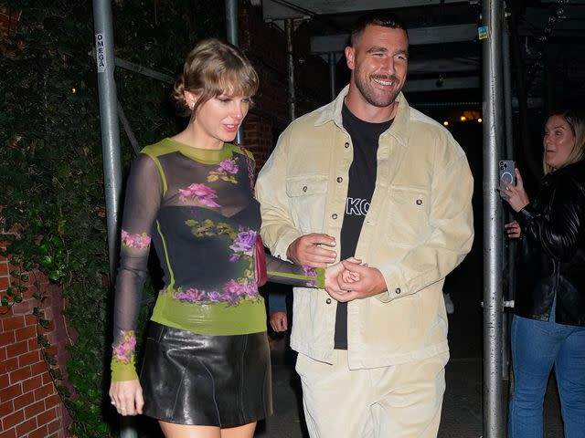 <p>Gotham/GC </p> Taylor Swift and Travis Kelce in N.Y.C. in 2023