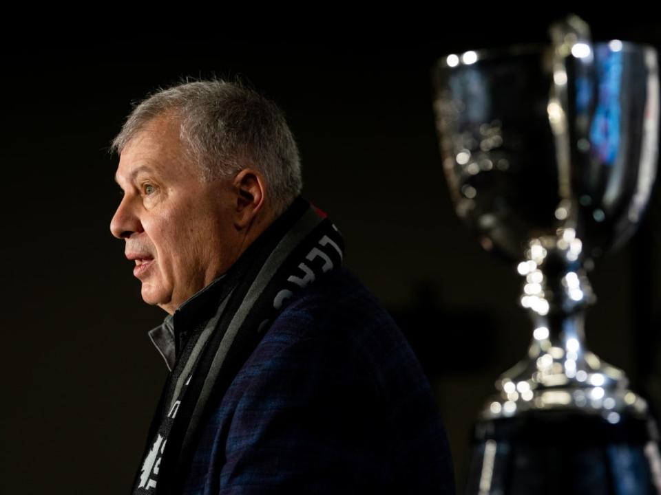 CFL commissioner Randy Ambrosie speaks to the media during state of the league media address in Regina. Ambrosie told fans on Friday morning the league wants to make a 10th team 'a reality.' (The Canadian Press - image credit)