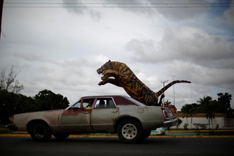 A sculpture depicting a tiger in El Tigre, Venezuela, on June 4. (Photo: Ivan Alvarado/Reuters)