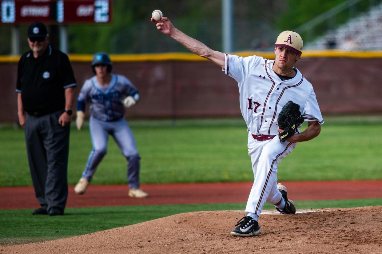 Arlington's Joe Ribaudo throws a pitch against John Jay during an April 30, 2024 baseball game.