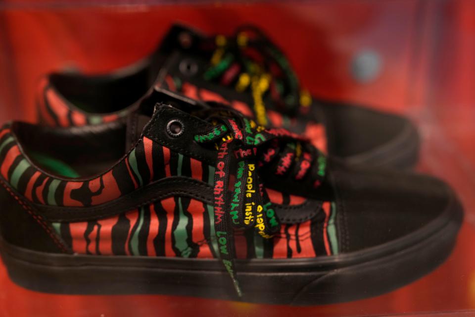 A pair of Vans sneakers, which were inspired by A Tribe Called Quest's album, 'Midnight Marauders'. Monday, April 24, 2023 