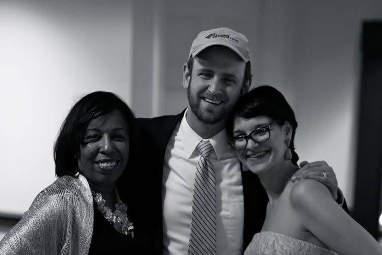 Seth Andrew and then-Democracy Prep CEO Katie Duffy (right) and Executive Vice President Linda Jones Easton (left) in 2016. (Democracy Prep)