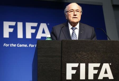 FIFA President Sepp Blatter addresses a news conference at the FIFA headquarters in Zurich, Switzerland, June 2, 2015. REUTERS/Ruben Sprich