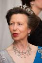 <p>The diamond jewellery that Princess Anne wore to welcome the King and Queen of Spain on their state visit three years ago isn’t actually a set, but her clever styling makes all the pieces appear as if they truly belong together. <br><br>The antique diamond ‘Festoon’ necklace is made up of ribbon and bow motifs, with diamond pendant drops, and was an 18th-birthday gift from her parents, along with matching earrings. The twinkling tasselled brooch on her left shoulder was a wedding present from her elder brother, the Prince of Wales, and her delicate diamond tiara was actually a gift from a Hong Kong-based company, after she christened one of its ships in 1973. <br></p>