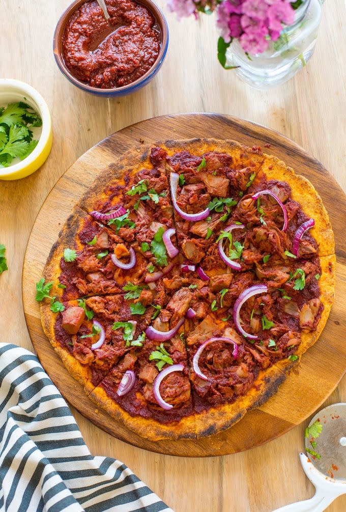 Jackfruit BBQ Pizza With Sweet Potato Crust