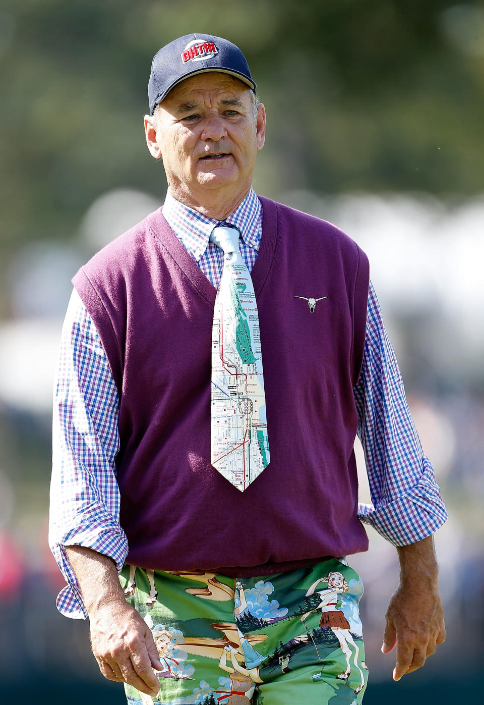 MEDINAH, IL - SEPTEMBER 25: Hollywood star Bill Murray clowns around with the gallery during the 2012 Ryder Cup Captains & Celebrity Scramble at Medinah Country Golf Club on September 25, 2012 in Medinah, Illinois. (Photo by Jamie Squire/Getty Images)