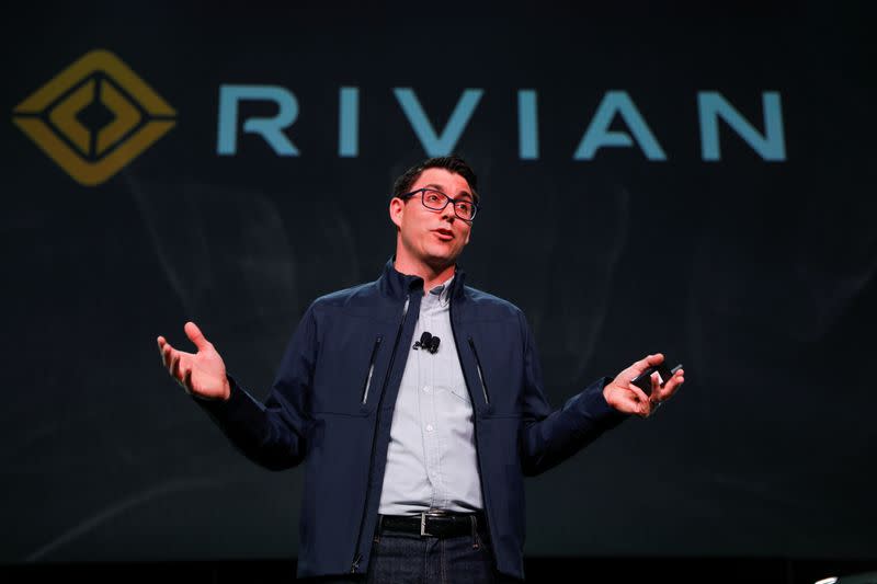 FILE PHOTO: Rivian introduces all-electric pickup and SUV at LA Auto Show in Los Angeles