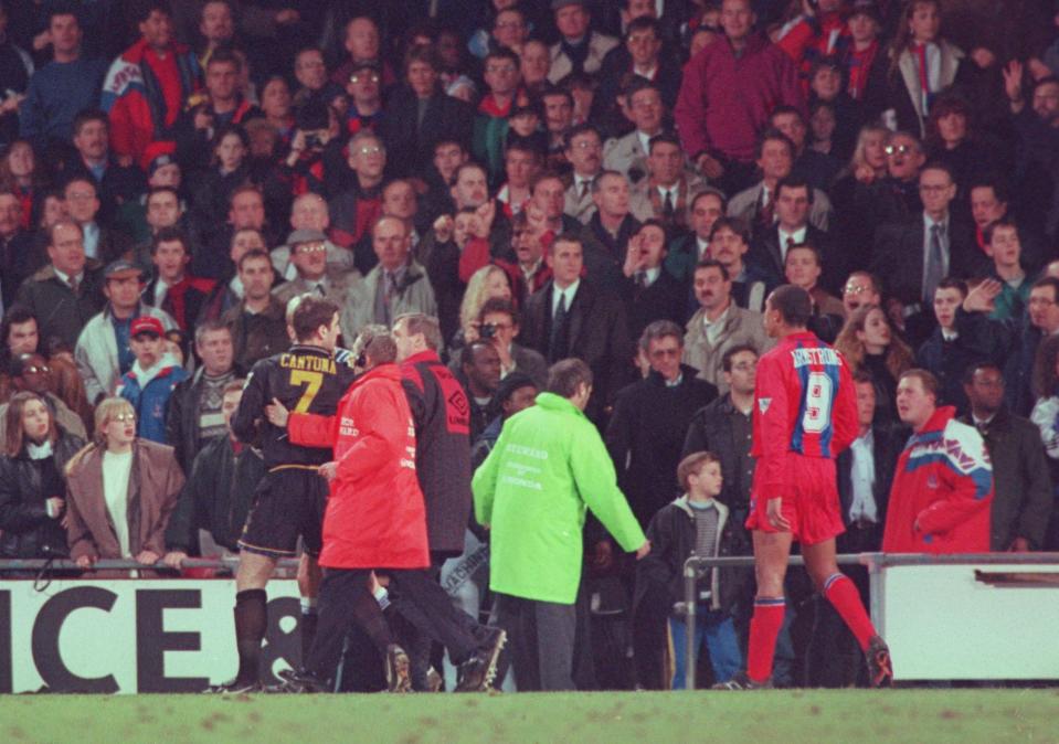 Eric Cantona was suspended for kung fu kicking a Palace fan