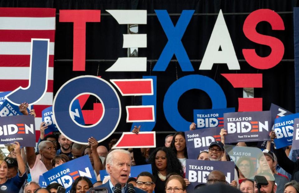 Joe Biden speaks to Texas supporters at a campaign rally in March.