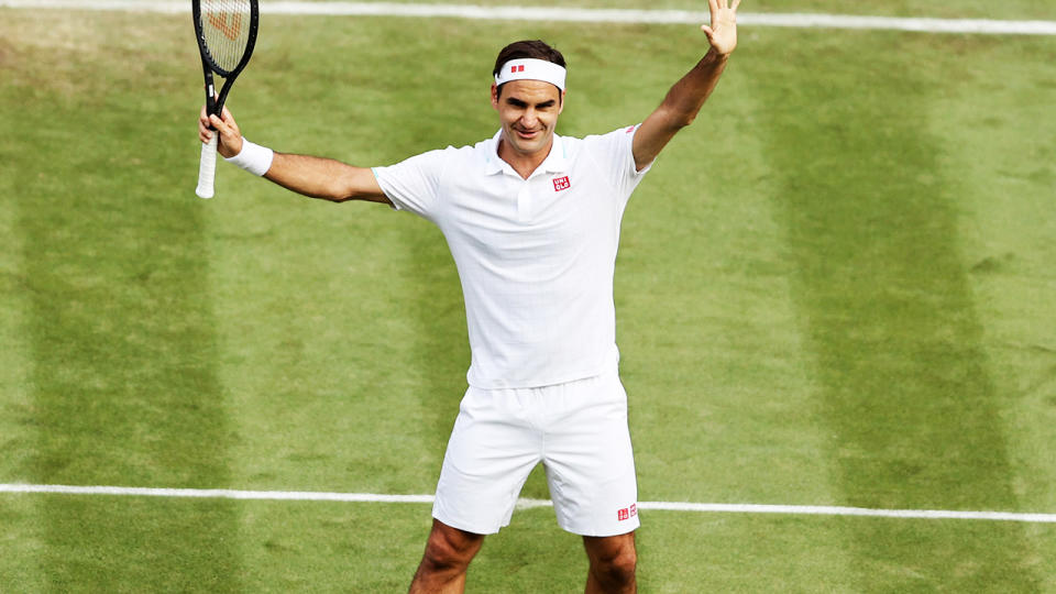 Roger Federer, pictured here celebrating after his victory over Richard Gasquet at Wimbledon.