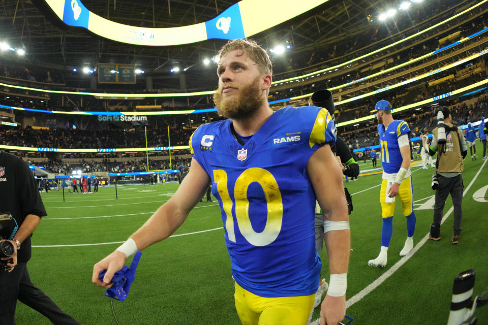 Los Angeles Rams receiver Cooper Kupp leaves the field after a win against the New Orleans Saints, Dec. 21, 2023 in Inglewood, Calif.