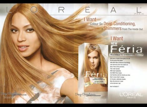 In 2008 L'Oreal was accused of lightening Beyonces skin in this Feria ad