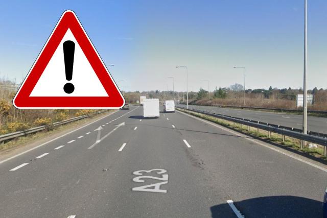There are long delays on the A23 near Bolney due to a car crash <i>(Image: Google Maps)</i>