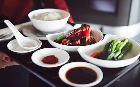 Plane food on a tray