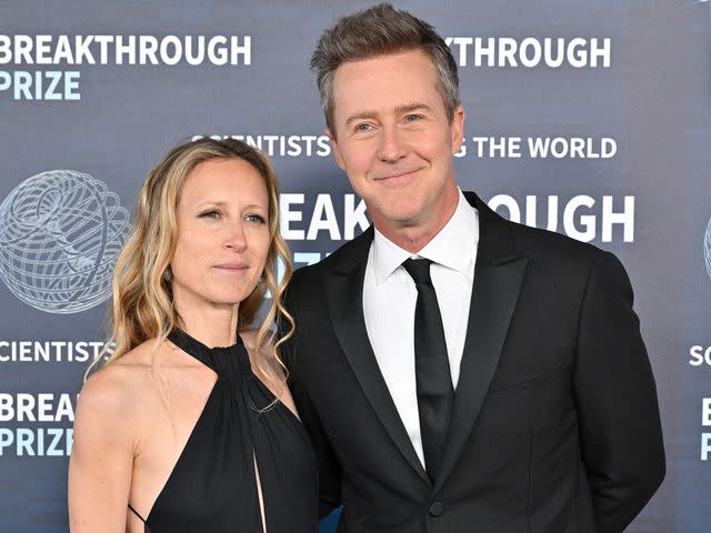 <p>Axelle/Bauer-Griffin/FilmMagic</p> Shauna Robertson and Edward Norton attend the 9th Annual Breakthrough Prize Ceremony on April 15, 2023 in Los Angeles, California.
