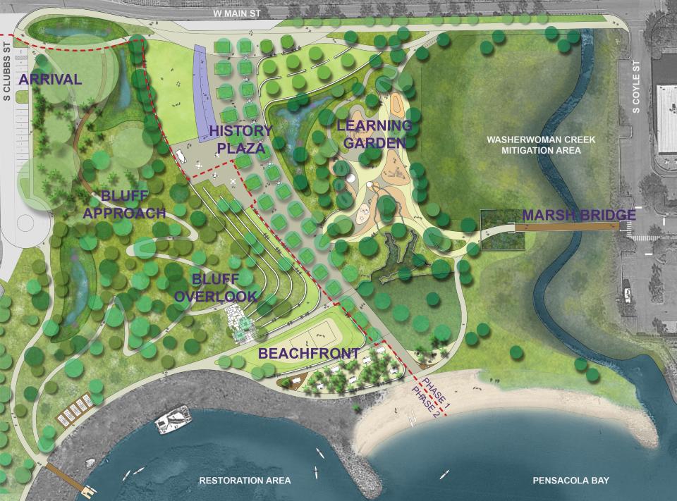 This map shows what the redesigned Bruce Beach will look like once construction is complete. Phase one of the project includes all of the area on the right side of the dashed red line.