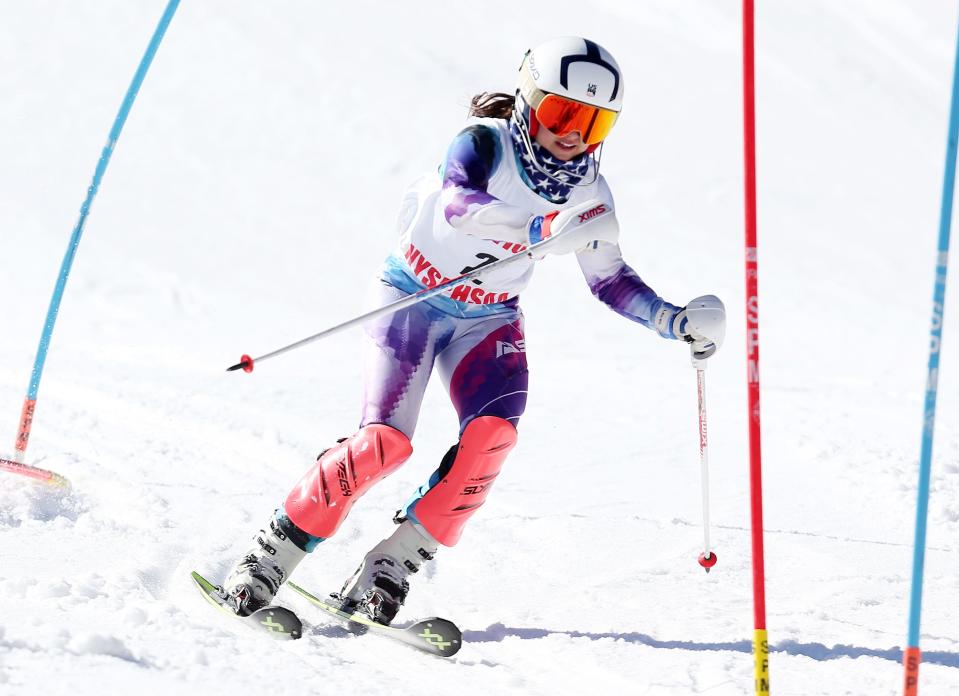 Horace Greeley's Sarah Convery competes in the Section 1 skiing championships at Hunter Mountain Feb. 14, 2023. Convery won the girls Skimeister.