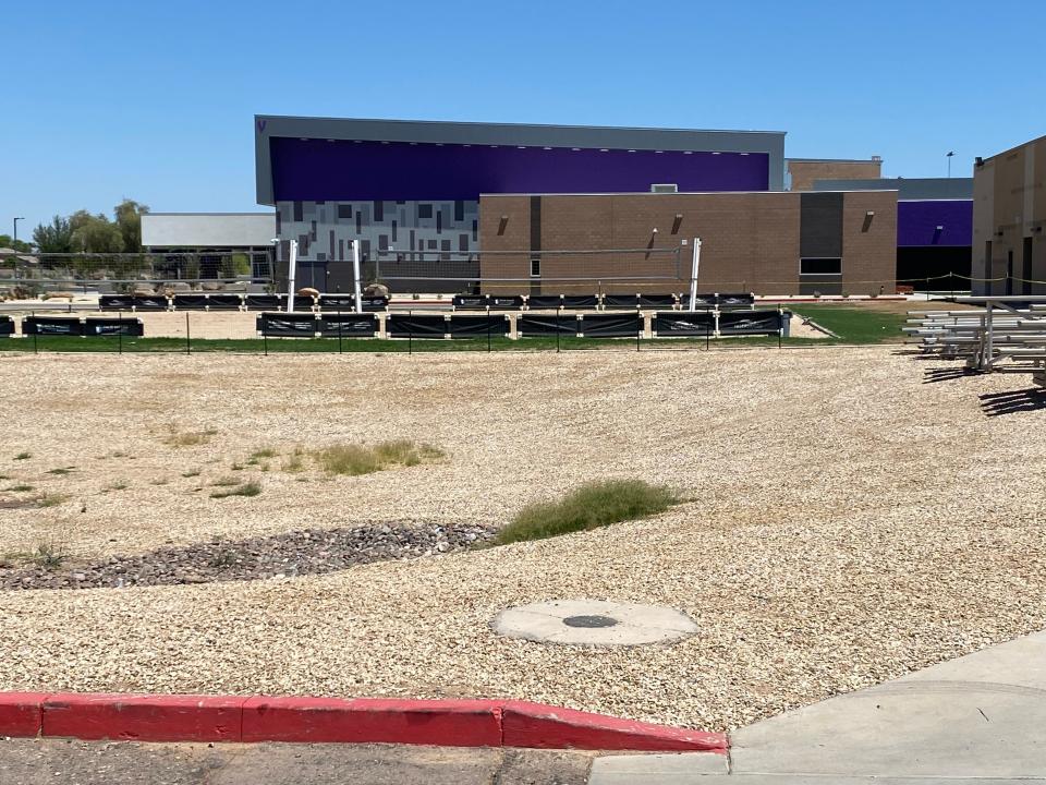 An outside look of the new Millennium multipurpose athletics facility from the campus.