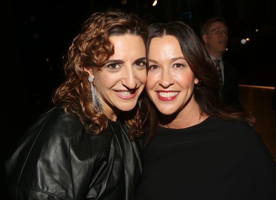 <div class="inline-image__caption"><p>Producer Eva Price and Alanis Morissette pose backstage on the opening night of the new musical “Jagged Little Pill” on Broadway at The Broadhurst Theatre on Dec. 5, 2019, in New York City.</p></div> <div class="inline-image__credit">Bruce Glikas/Getty</div>