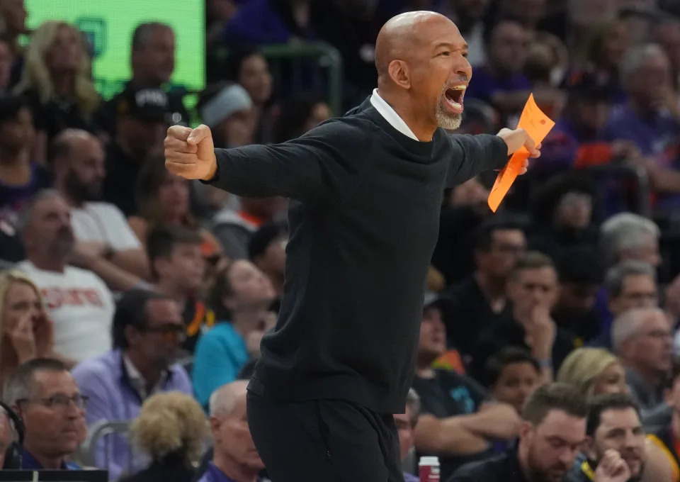 May 5, 2023; Phoenix, AZ, USA; Phoenix Suns head coach Monty Williams yells out to his team as they take on the Denver Nuggets during Game 3 of the Western Conference Semifinals at the Footprint Center. 