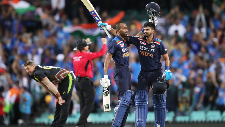 Hardik Pandya, pictured here celebrating India's win over Australia.