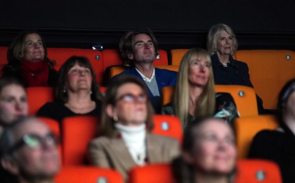 The Duchess of Cornwall, top right, watched a series of trailers in the new cinema (Andrew Matthews/PA) (PA Wire)