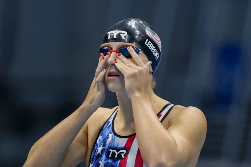 Katie Ledecky won the women's 400-meter freestyle to qualify for Team USA at Paris 2024 on Saturday in Indianapolis. File Photo by Tasos Katopodis/UPI