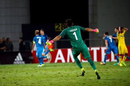 Football Soccer - Maccabi Tel Aviv v Zenit St. Petersburg - Europa League group stage match - Netanya Municipal Stadium, Netanya, Israel - 15/09/16. Zenit St. Petersburg's Yuri Lodygin celebrates after his team scored. REUTERS/Baz Ratner