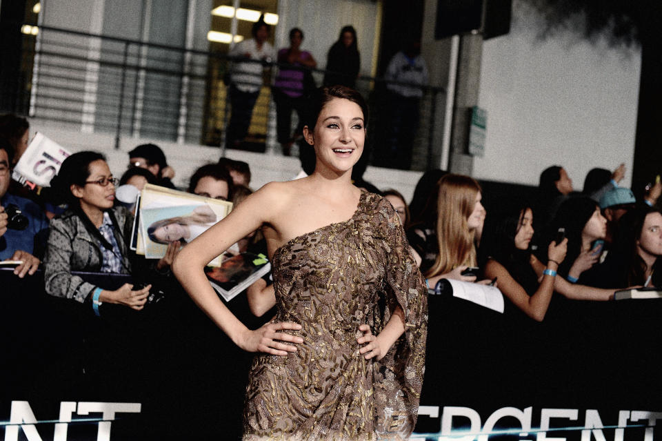 LOS ANGELES, CA - MARCH 18:  (EDITORS NOTE: This image was processed using digital filters)  Actress Shailene Woodley attends Summit Entertainment's 'Divergent' Premiere at Regency Bruin Theatre on March 18, 2014 in Los Angeles, California.  (Photo by Jason Kempin/Getty Images)