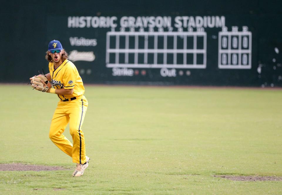 Savannah Bananas third baseman Beau Brewer warms up before a home game during the 2022 season.