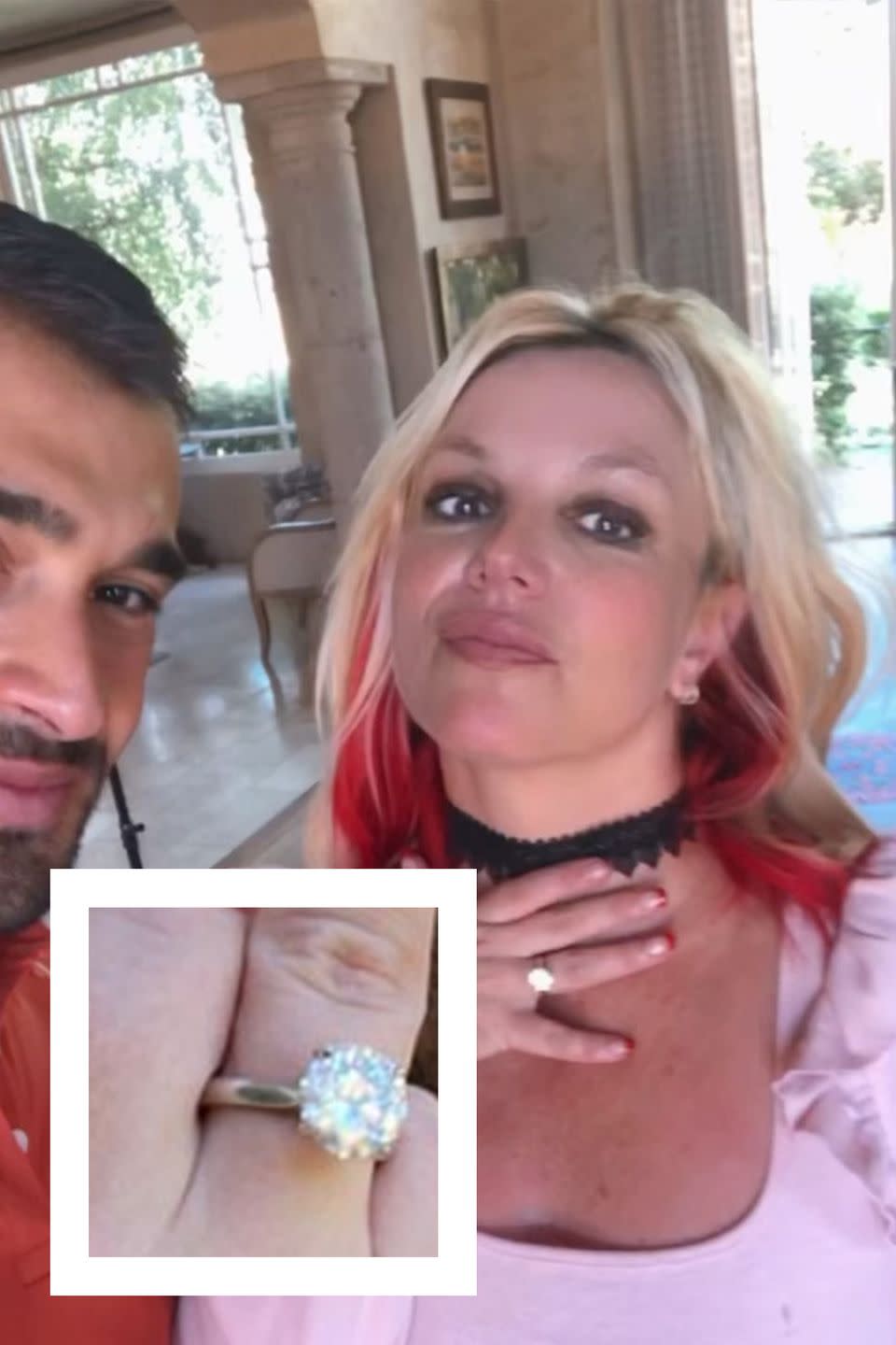 <p>On September 12, 2021, Britney Spears shared the news of her engagement to longtime boyfriend, Sam Ashgari. The pop star <a href="https://www.instagram.com/p/CTvOjVsMPJe/" rel="nofollow noopener" target="_blank" data-ylk="slk:posted a sweet video;elm:context_link;itc:0;sec:content-canvas" class="link ">posted a sweet video</a> of herself and Ashgari, who is an actor and fitness trainer, with an enthusiastic “I can’t fucking believe it 💍💍💍💍💍💍❣️!!!!!!” as the caption. The ring, by Forever Diamonds NY, is a custom four-carat, round-cut diamond with a platinum cathedral setting. According to a statement from the jeweler, the inside of the silver band is engraved with the word “Lioness,” Ashgari's nickname for Spears. <a href="https://www.townandcountrymag.com/leisure/arts-and-culture/g40253064/britney-spears-sam-asghari-wedding-photos/" rel="nofollow noopener" target="_blank" data-ylk="slk:Spears and Ashgari married in June 2022;elm:context_link;itc:0;sec:content-canvas" class="link ">Spears and Ashgari married in June 2022</a> in a small, private ceremony; <a href="https://www.townandcountrymag.com/style/jewelry-and-watches/a40253295/britney-spears-sam-asghari-wedding-jewelry-ring-photos/" rel="nofollow noopener" target="_blank" data-ylk="slk:get all the details on her wedding jewelry here.;elm:context_link;itc:0;sec:content-canvas" class="link ">get all the details on her wedding jewelry here.</a></p>