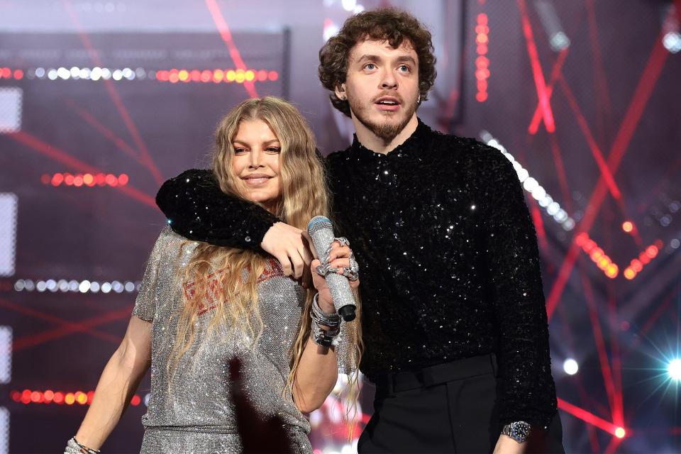 Fergie and Jack Harlow perform onstage at the 2022 MTV VMAs at Prudential Center on August 28, 2022 in Newark, New Jersey.