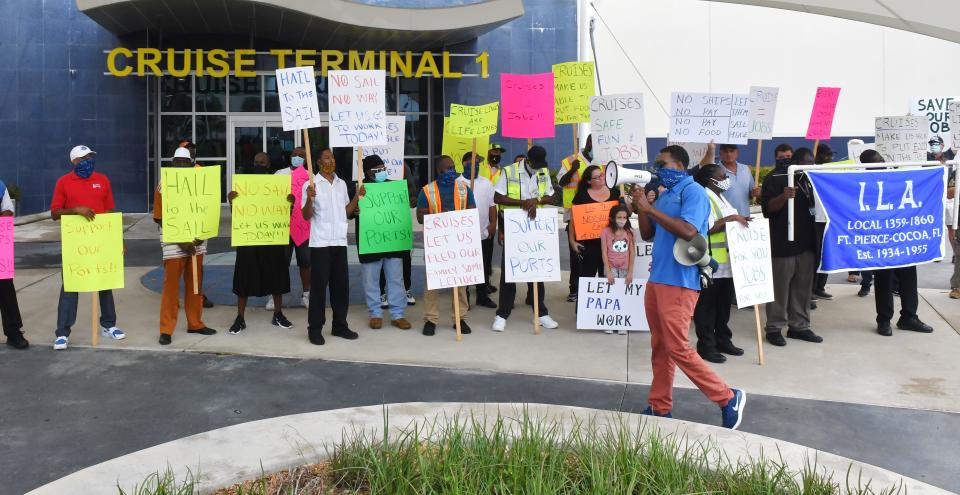 An October 21st cruise workforce rally was held by the International Longshoreman's Association and other workers at Port Canaveral in front of Cruise Terminal 1. They are rallying to get the CDC to let let the No Sail Order to expire and let the cruise industry start up again.